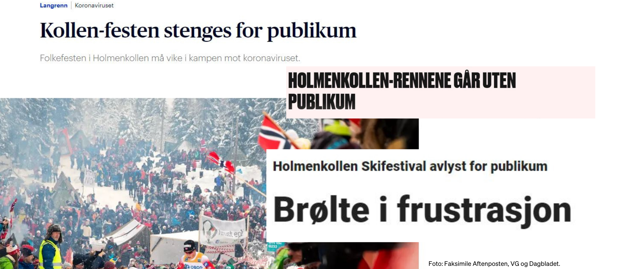 Skjermbilde av forsiden p&aring; Aftenposten som viser nyhetssaken "Kollen-festen stenges for publikum"