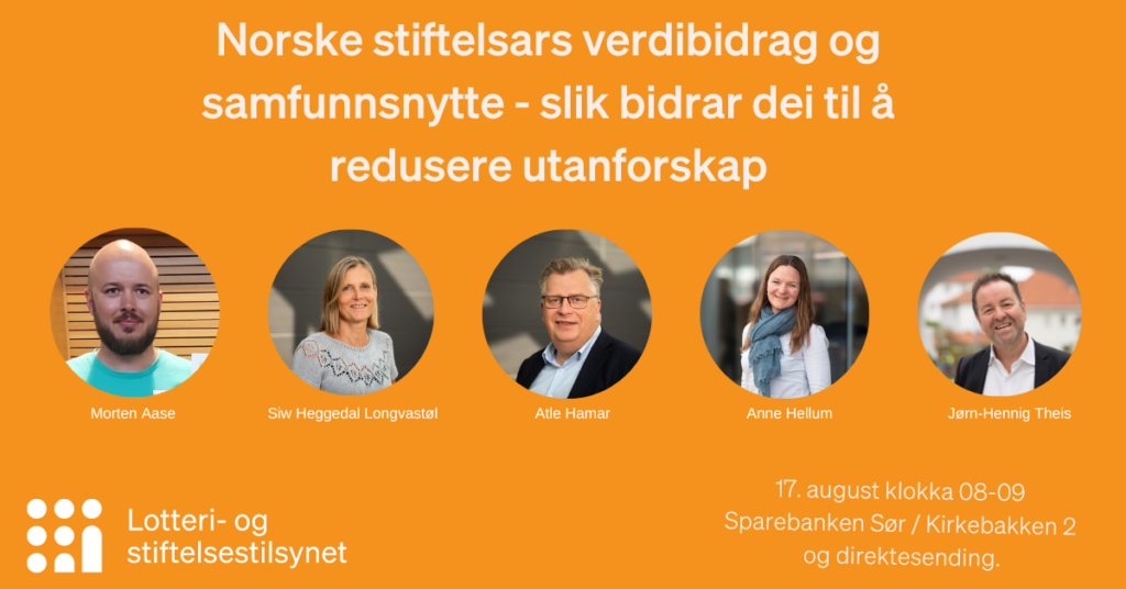 Eventplakat av v&aring;rt arrangement med bilde av Morten Aase, Siw Heggedal Longvast&oslash;l, Atle Hamar, Anne Hellum og J&oslash;rn-Henning Theis.