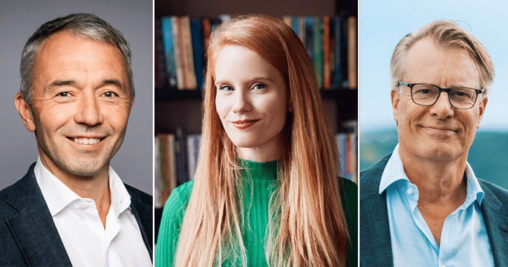 Portrettbilde av Andr&eacute; St&oslash;ylen, Susanne Kaluza og Johan Andresen som er blant foredragshaldarane som st&aring;r p&aring; scena under konferansen i F&oslash;rde i april.